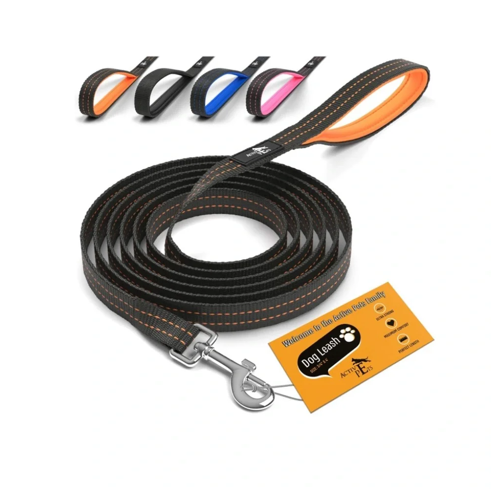 NEW! Heavy Duty Dog Leash with Padded Handle 6 Feet Long Black and Orange